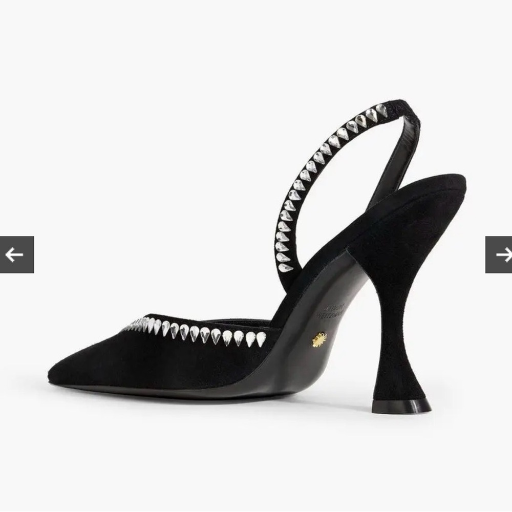 STUART WEITZMAN Gem Cut Crystal Embellished Black Suede Slingback Pumps Size 39 - Picture 3 of 8